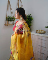 Yellow Cutwork And Gotapatti Work Pure Organza Silk Saree
